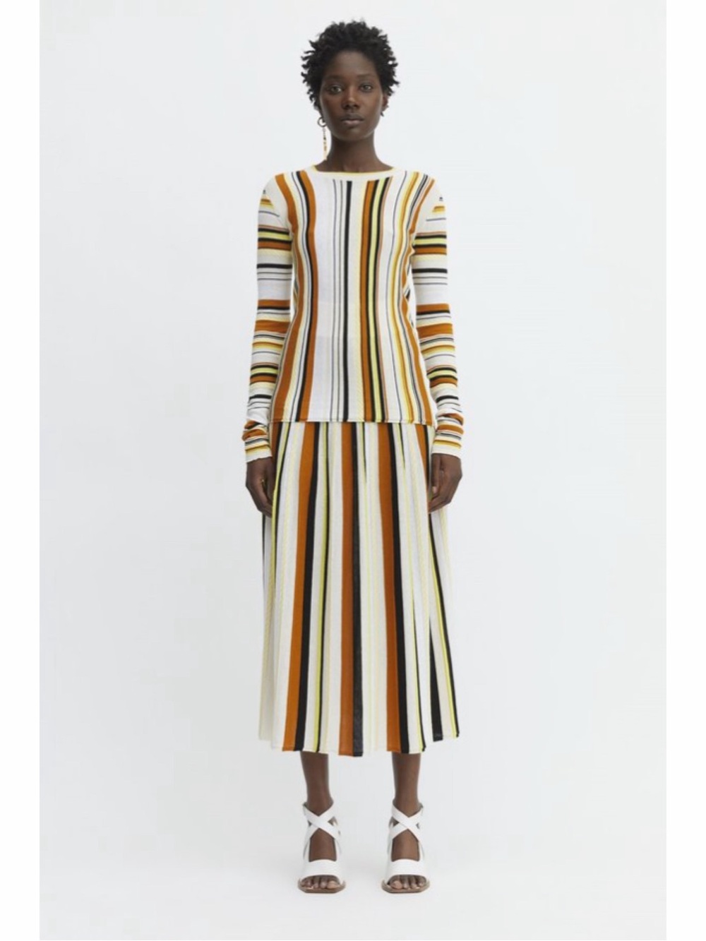 Rodebjer Marika Striped Midi Skirt Size M Brown Orange Cream High Waist Designer - Picture 12 of 12